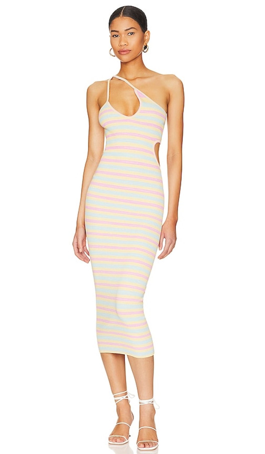 Clothes Lovers and Friends | Nadira Cut Out Midi Knit Dress Pastel Stripe