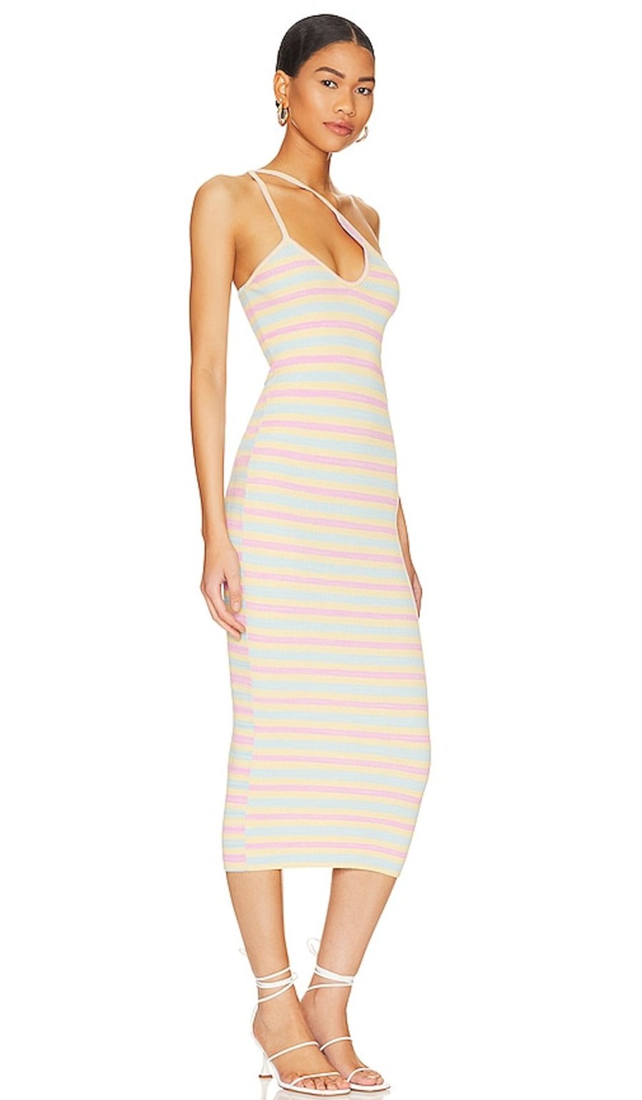 Clothes Lovers and Friends | Nadira Cut Out Midi Knit Dress Pastel Stripe