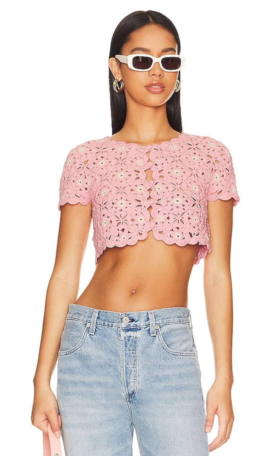 Clothes Lovers and Friends | Delilah Wildflower Crochet Cardi Light Pink & Ivory