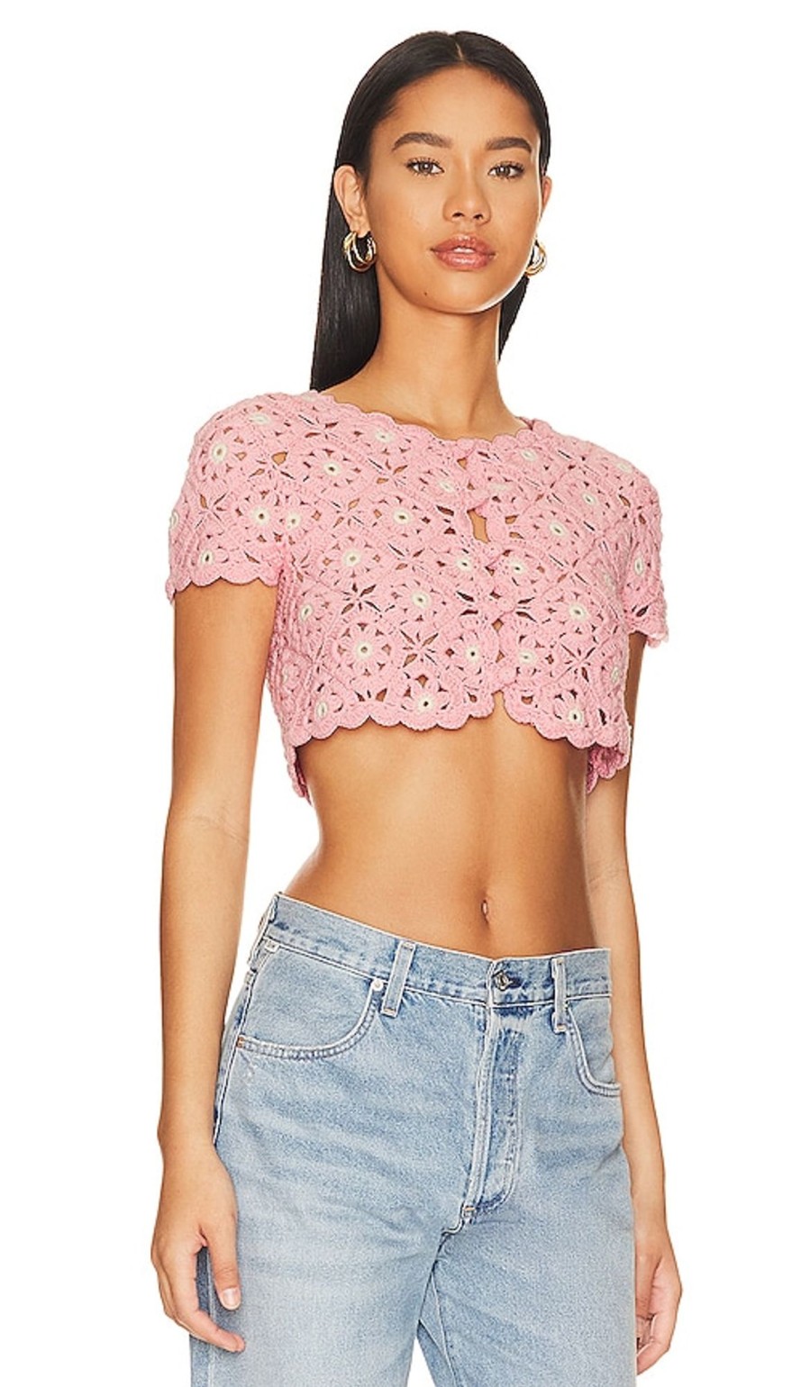 Clothes Lovers and Friends | Delilah Wildflower Crochet Cardi Light Pink & Ivory
