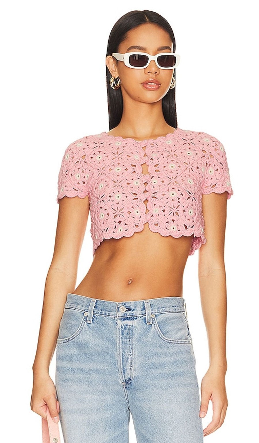 Clothes Lovers and Friends | Delilah Wildflower Crochet Cardi Light Pink & Ivory